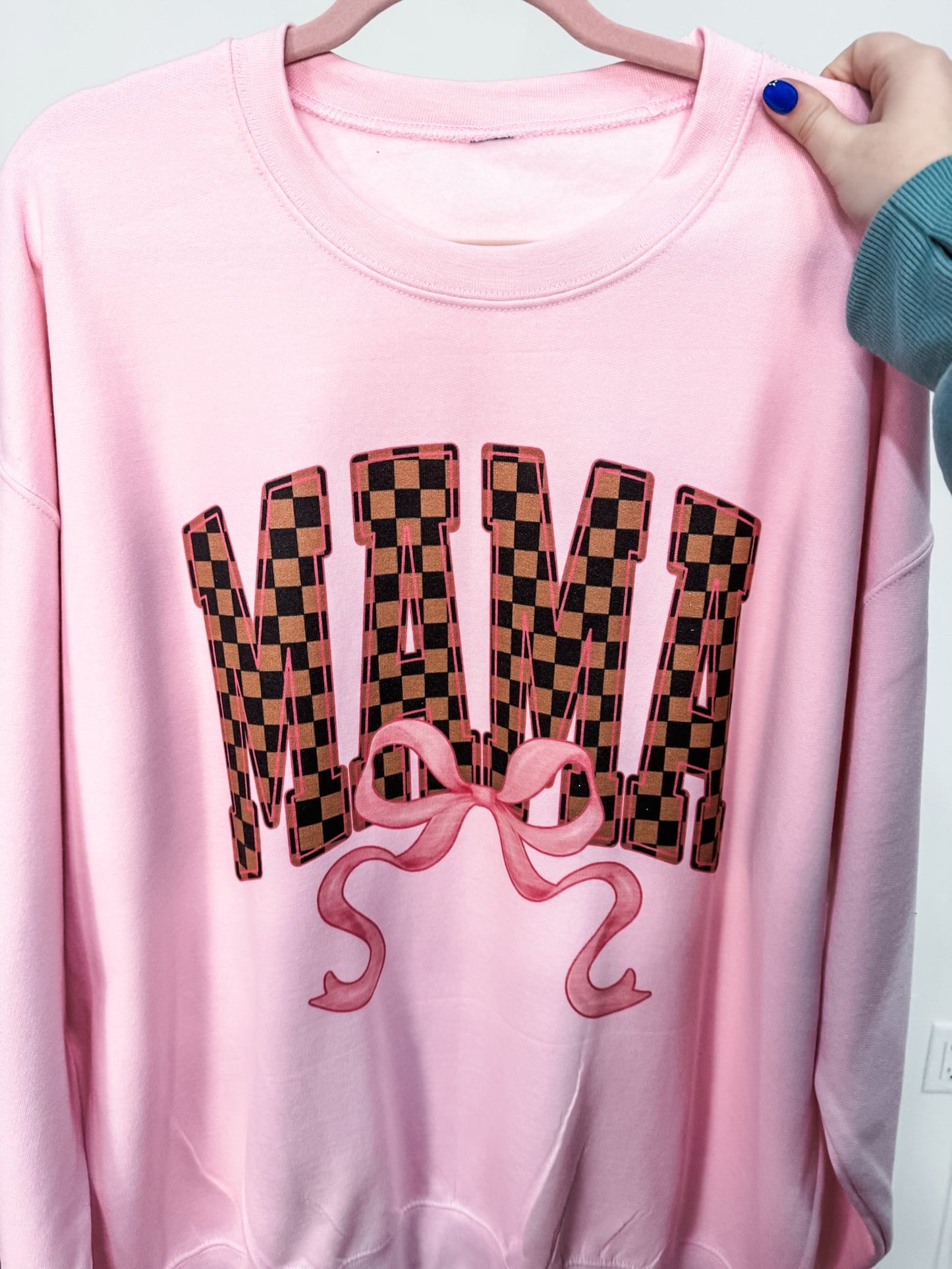 Brown & Pink Check Mama Crewneck TEE SHIRT