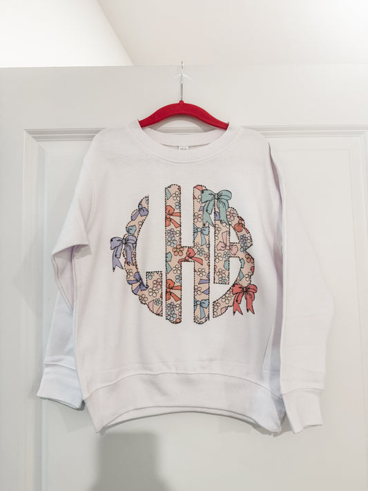 Girls Bows & Flowers Monogram - Crewneck (P)