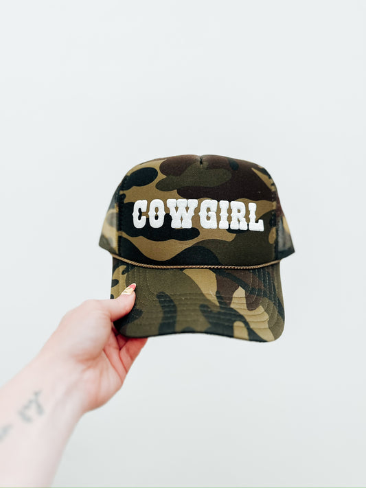 Camo Cowgirl Trucker *Puff Print