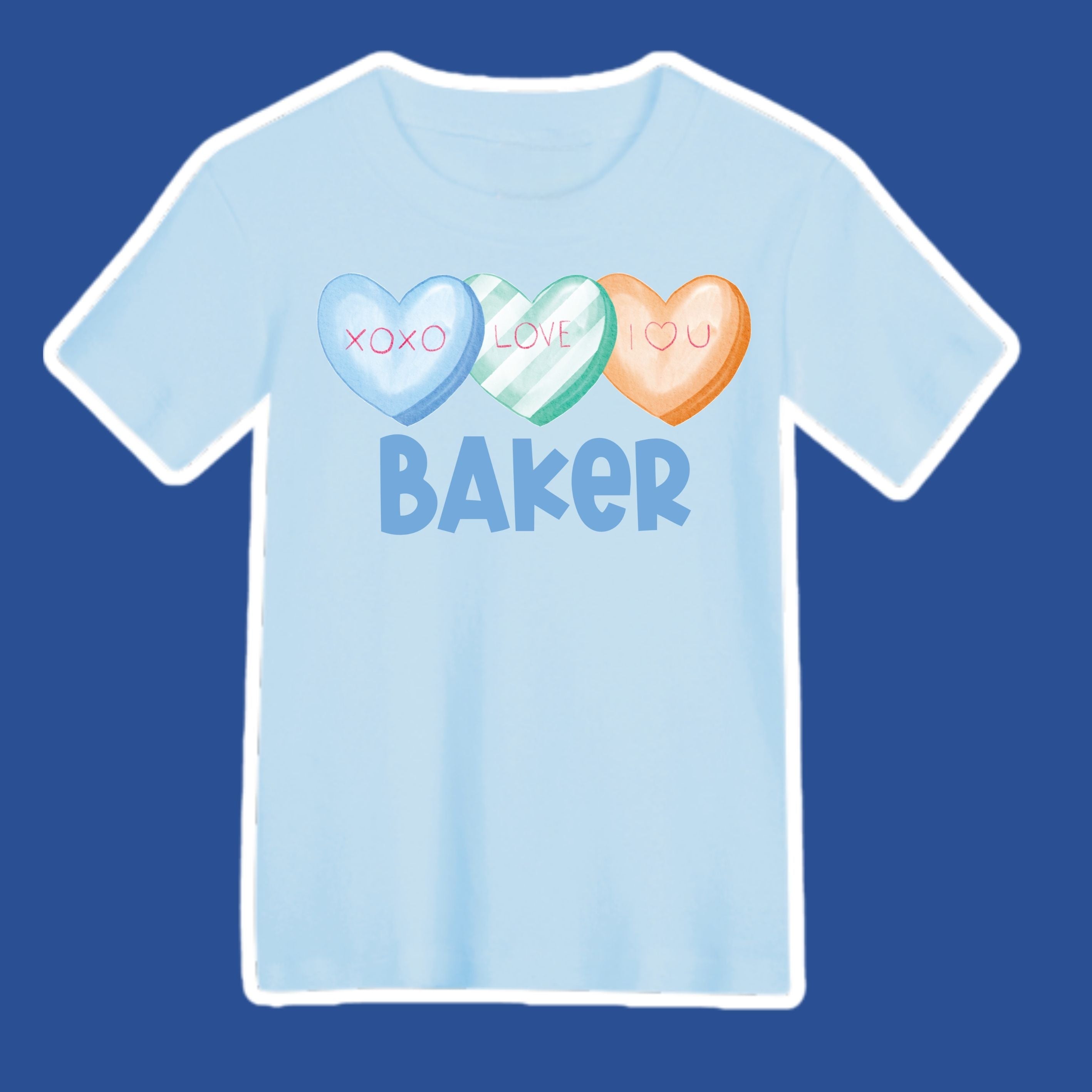 Boys Conversation Hearts on Light Blue