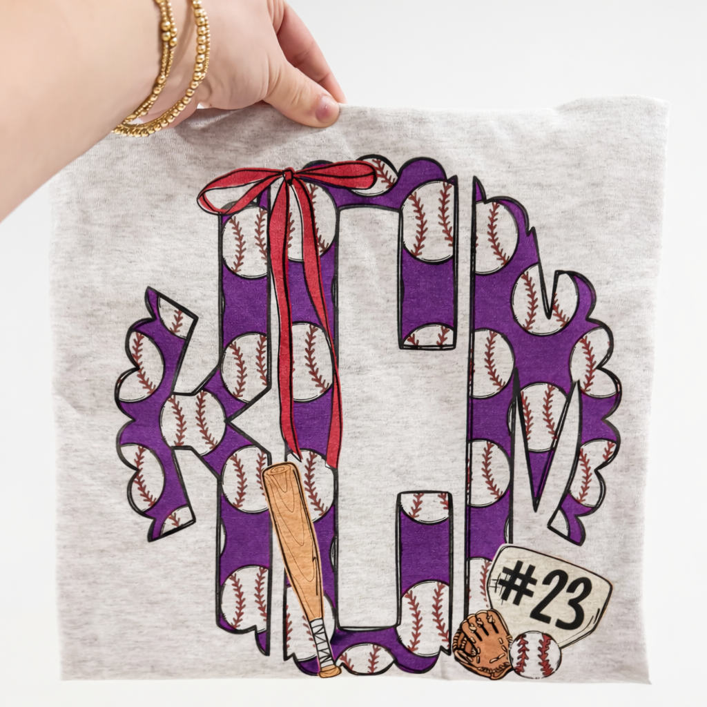 Baseball Monogram with Elements - Purple
