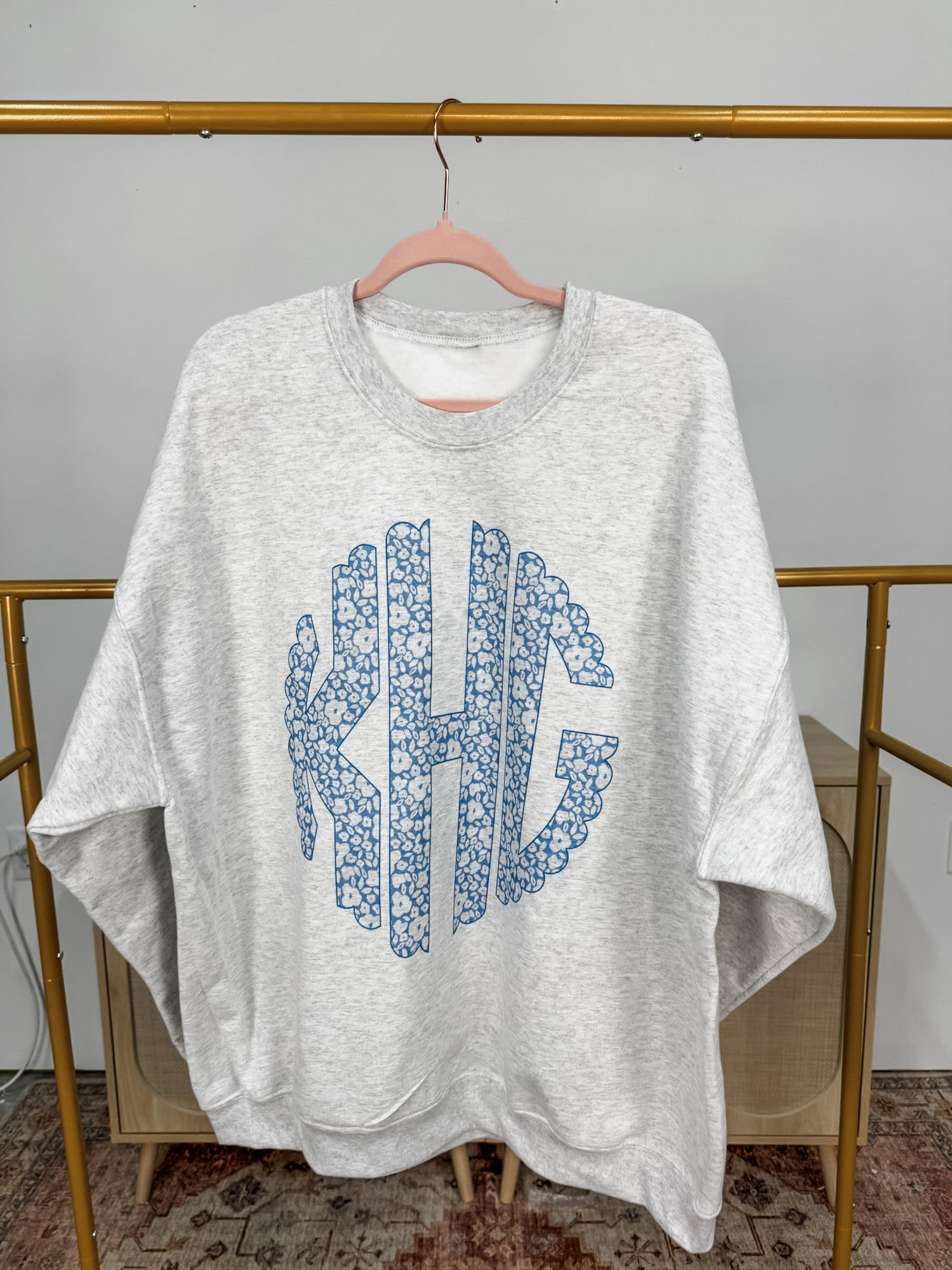 Blue Ditsy Floral Monogram on Ash (P)