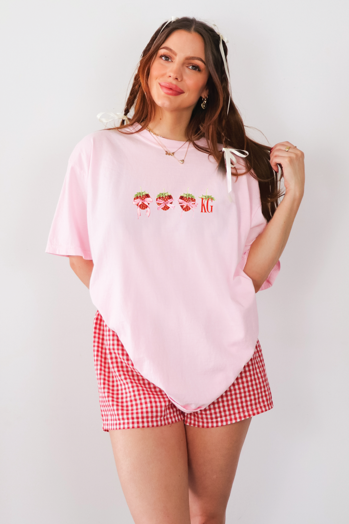 Dainty Strawberries with Initials (T)