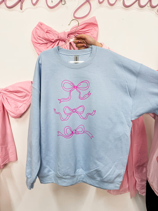 ❤️ BLUE CREWNECK WITH COQUETTE PINK BOWS