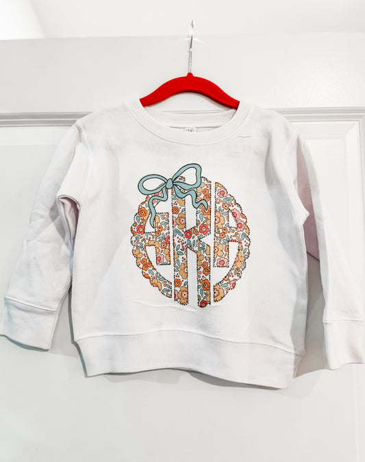 Girls Spring Floral Monogram - Crewneck (P)