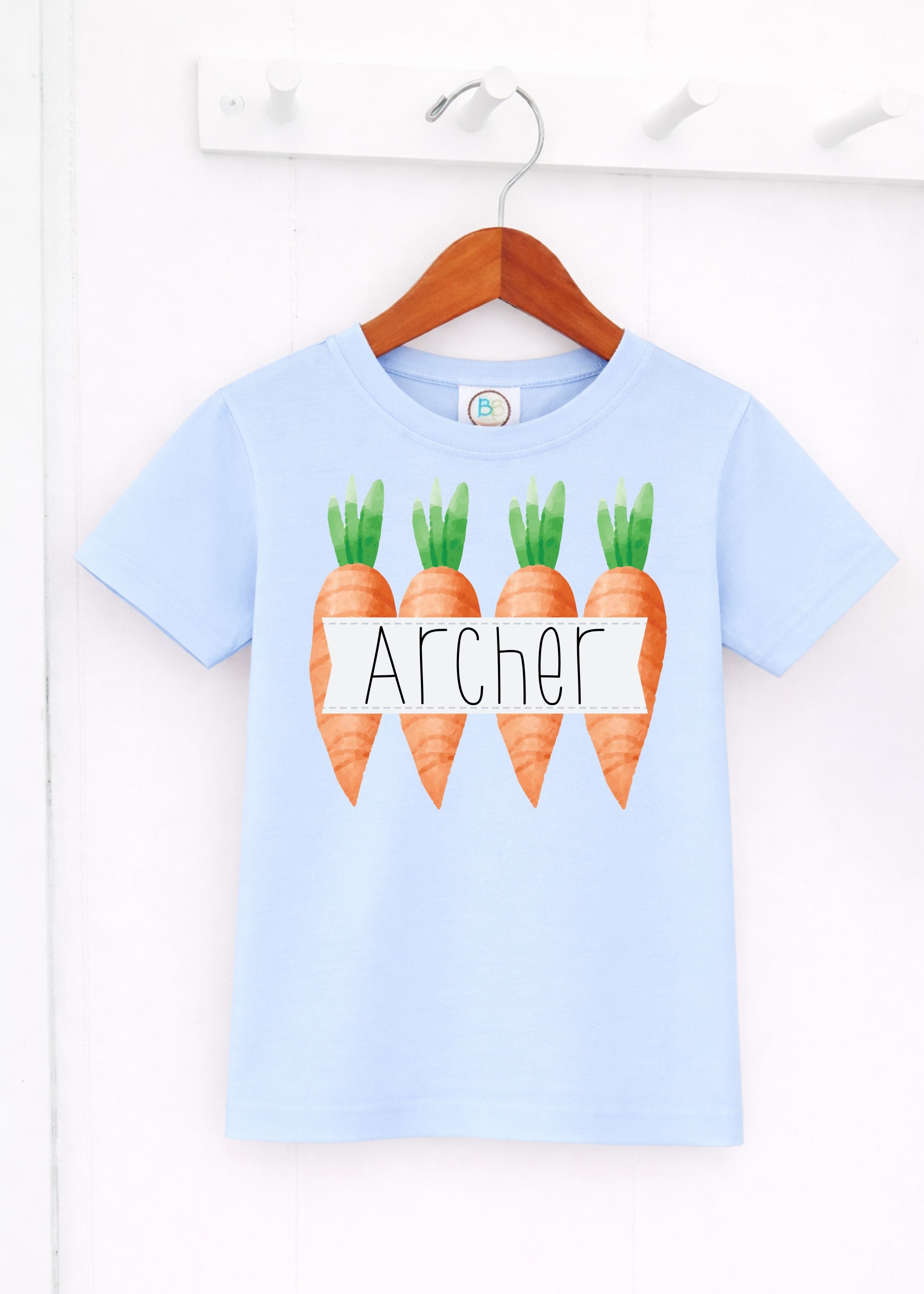 Boys Easter Carrots with Nameplate on Light Blue