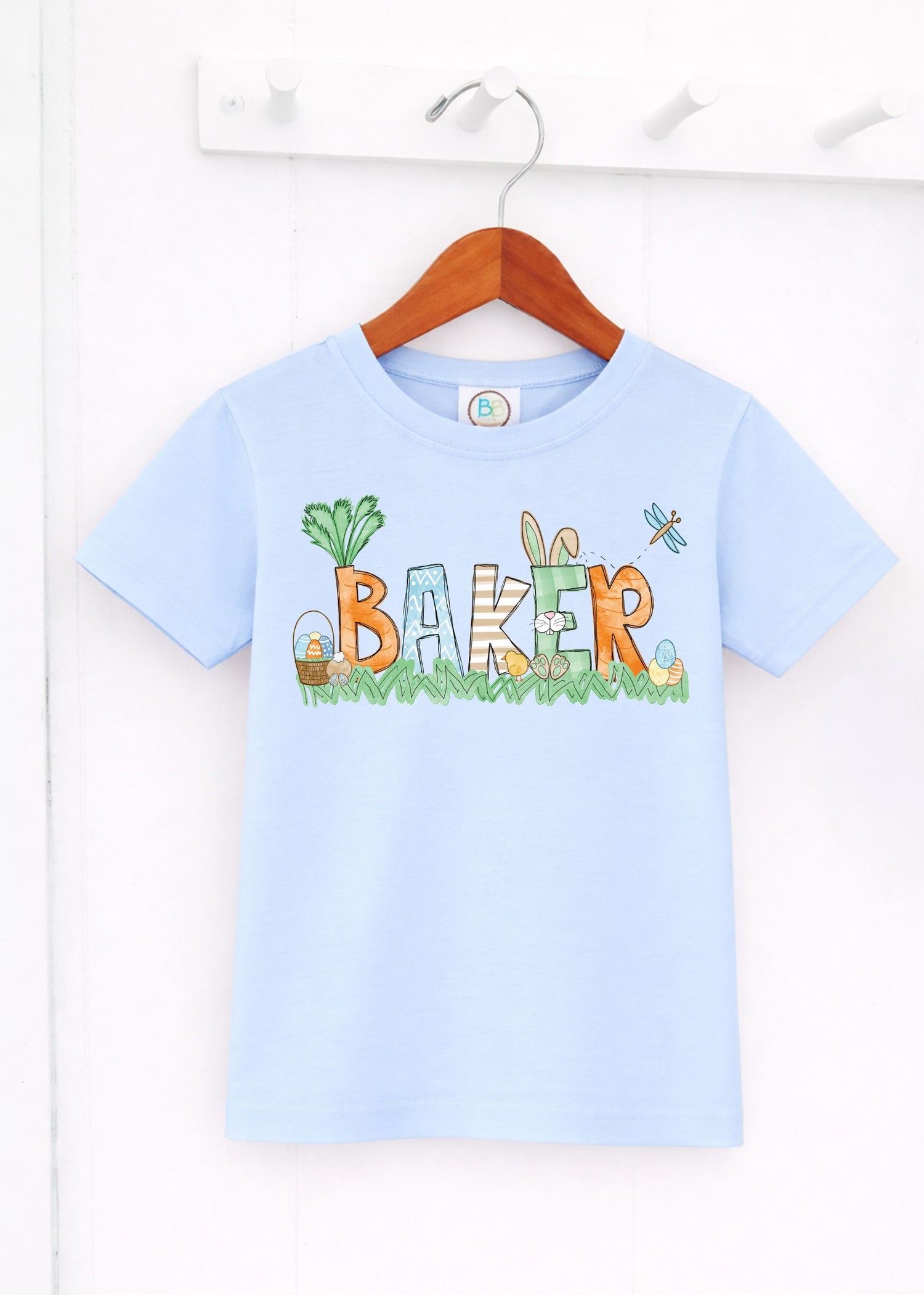 Boys Bunny Hop Easter Name on Light Blue