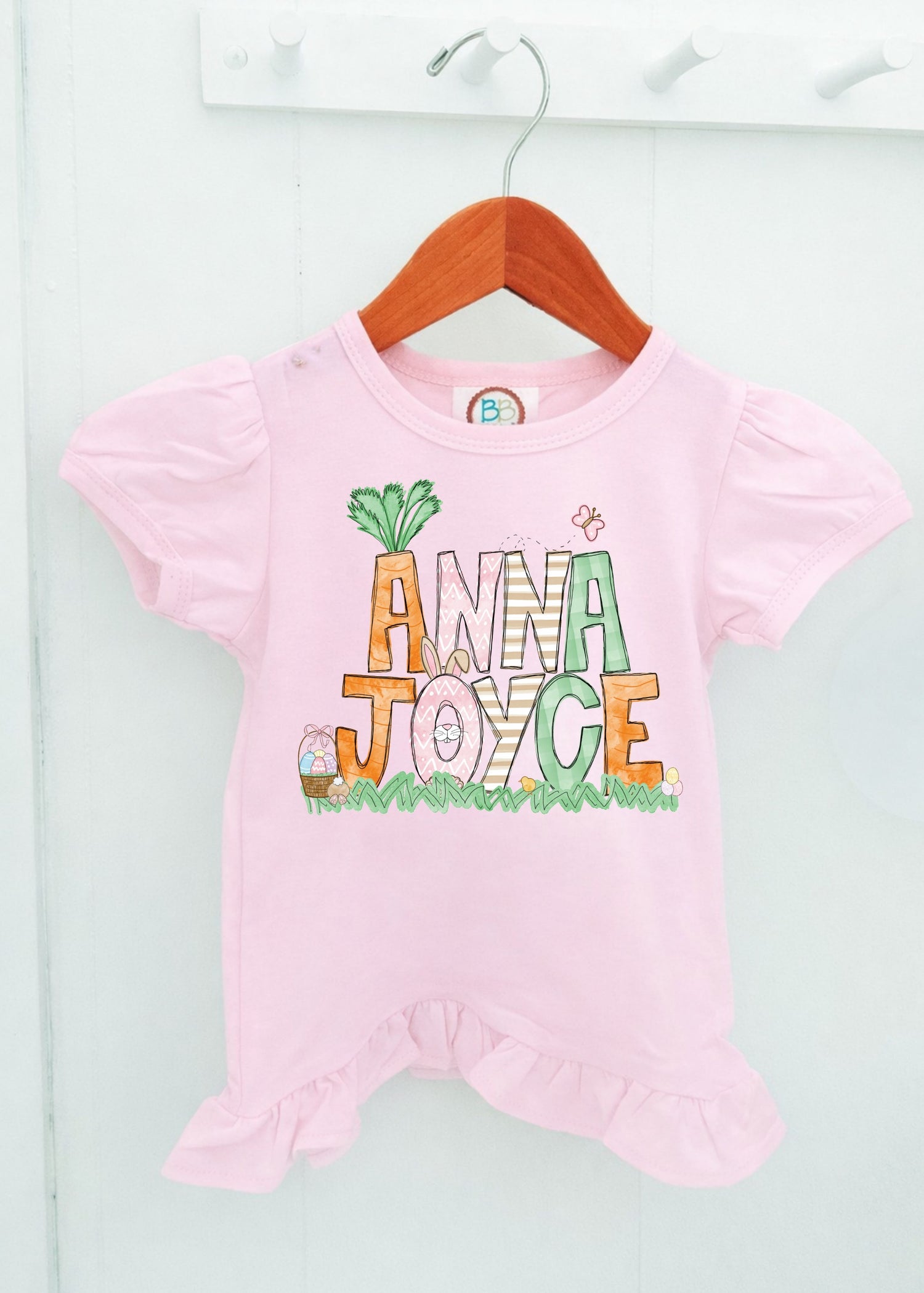 Girls Bunny Hop Easter Name on Pink