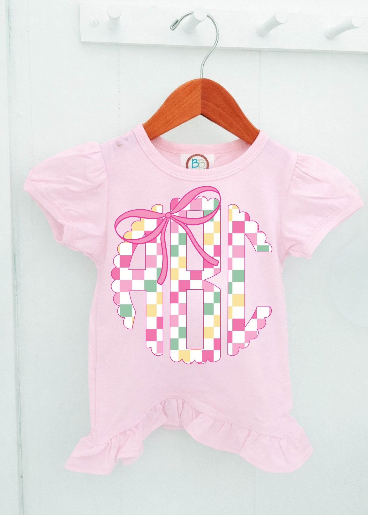 Girls Spring Checkered Monogram on Pink