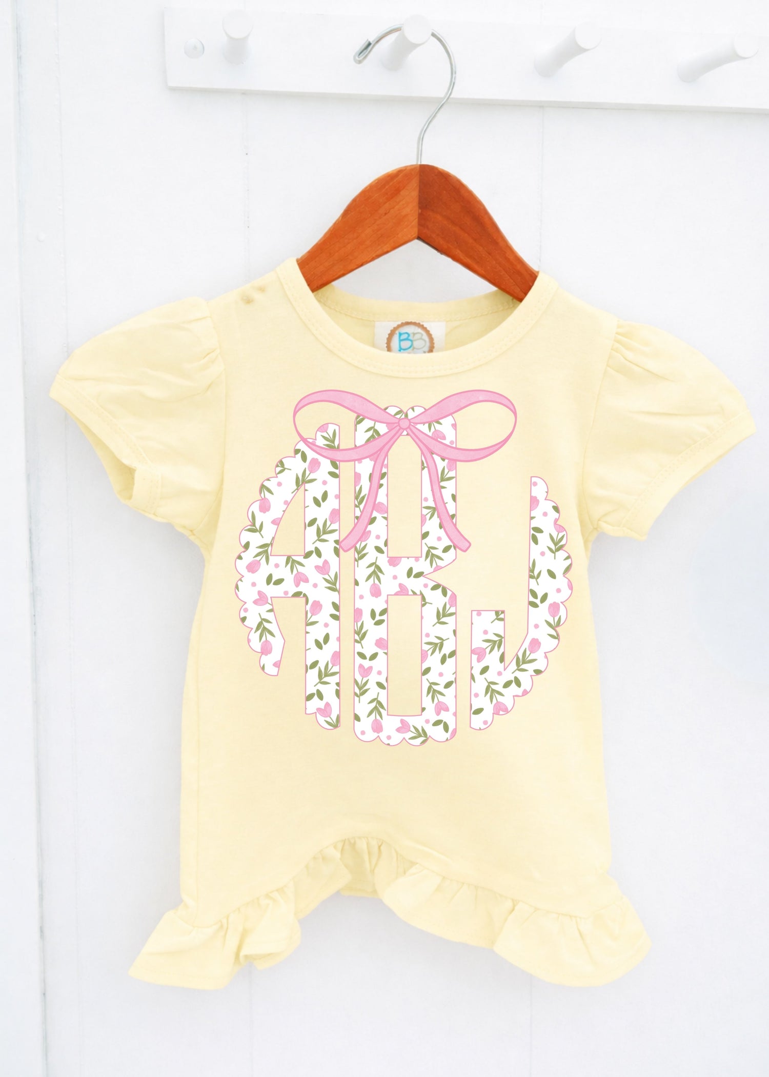 Girls Floral Spring Monogram on Yellow